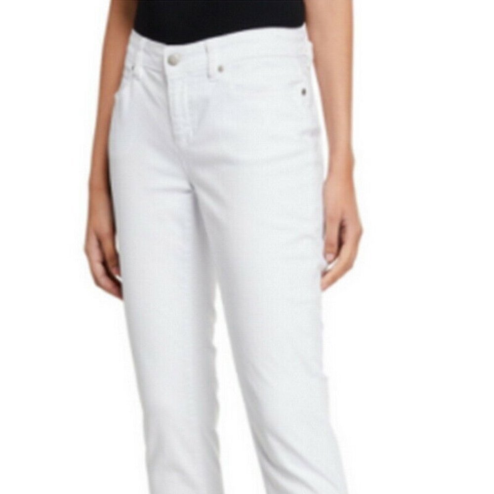 Eileen Fisher White Frayed Step-Hem Slim Ankle Jeans